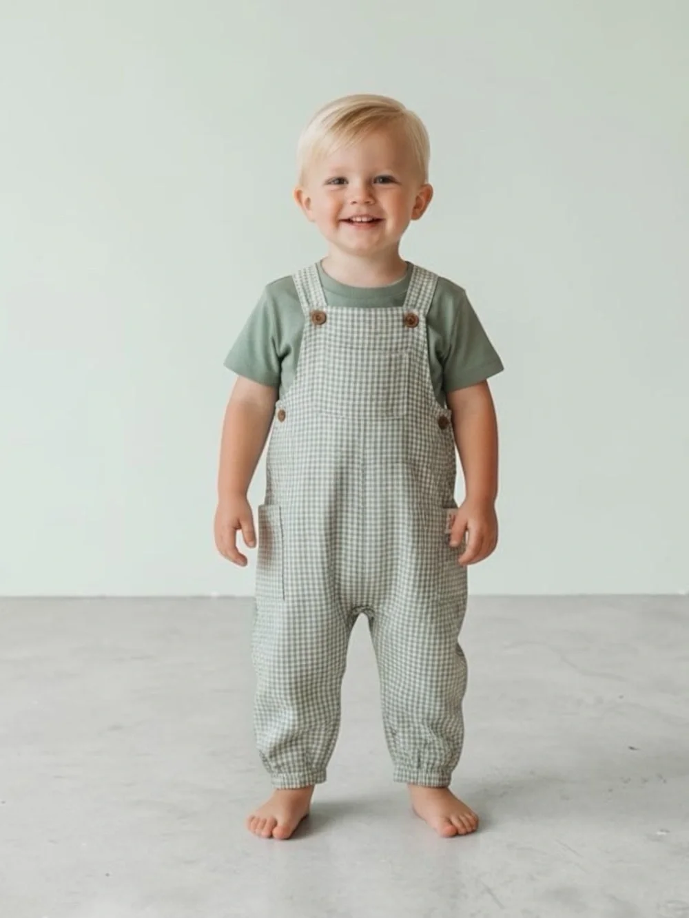 Carter's Light Sage Gingham Overalls Set